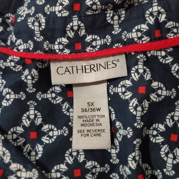 Catherines Lobster Roll Tab Sleeve Button Up Shirt Size 5X Nautical Coastal - Picture 7 of 9